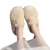 Chinelos peludos femininos para usar ao ar livre, nova moda slip-on outono e inverno, meio chinelos de bico fechado, chinelos de algodão, sapatos peludos