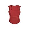 Chaleco sin mangas estilo americano retro con cuello cuadrado, diseño para mujer, plisado, ajustado, cintura ajustada, dobladillo con base irregular.