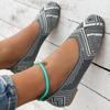 Zapatos de Punto Transpirables de Suela Blanda de Boca Baja de una Capa para Comercio Exterior Europeo y Americano para Mujer, Estilo Étnico Transfronterizo Slip-on de Punta Cuadrada, Zapatos de Barco Lazy