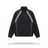 Chaqueta casual de primavera estilo americano, fresca, para exteriores, con rayas negras y cuello alto, para hombre, holgada y versátil, prenda exterior juvenil de moda