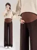 Calça de maternidade para usar por cima, forrada com fleece para outono e inverno, novo estilo 2026, calça comprida amiga da gravidez que não aperta a barriga, calça pantalona para baixinhas, coleção de outono