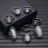 Bestseller transfronterizo juego de anillos de piedra lunar de diseño minimalista, anillo geométrico de diamante negro, joyería apilable de turquesa estilo europeo y americano