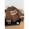 Suéter de punto jacquard Fair Isle con cuello polo en colores contrastantes, nuevo jersey holgado de punto jacquard para primavera y otoño, prenda exterior suave y moderna