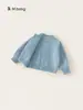 Roupa Infantil Youbao 2026 Casaco Suéter Azul para Meninas com Estampa de Concha e Estrela do Mar para Crianças Pequenas com Gola Redonda