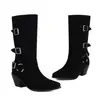 Botas femininas de outono e inverno, tamanho grande, bico fino, altura até a panturrilha, cor sólida, salto alto, botas leves tipo slip-on, tamanho grande, botas estilo Martin transfronteiriças