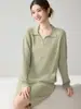 Suéter de cachemira tejido a punto de ochos completo para mujer, cuello polo semiabierto, manga larga, prenda de punto casual y versátil para otoño e invierno