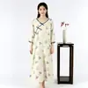 Bata de Gasa de Algodón para Mujer, Vestido Delgado de Primavera y Verano, Nuevo Estilo Chino de Manga Larga Cómodo Vestido para el Hogar que Se Puede Usar Afuera