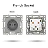 Interruptor Tuya Wifi Tipo 86 Estándar Europeo y Módulo de Función Combinación de Enchufe Estilo Alemán con Panel de Vidrio Gris Inteligente