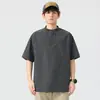 2025 Nueva Camisa de Verano Negra de Cuello Mao de Manga Corta para Hombre Suelta Talla Grande Delgada Juvenil Camisa Jersey Camiseta Moderna