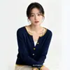 Cárdigan de punto con bloques de color estilo coreano y cuello redondo para mujer, nueva colección de otoño, de longitud corta, de un solo pecho, suéter abrigo suave y cómodo, adecuado para figuras petite.
