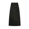 Falda midi de lunares negros para mujer, nueva colección primavera/verano, de cintura alta, adelgazante, ajustada al cuerpo, con abertura y diseño de línea A
