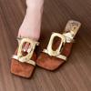 Sandalias de tacón alto con hebilla cuadrada de metal francés para mujer, venta al por mayor, estilo veraniego, planas e informales, con punta de clip