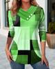 Comercio exterior transfronterizo Amazon wish otoño e invierno nueva ropa de mujer moda europea y americana combinación de colores estampado cuello en V camiseta de manga larga top