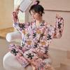 Cardigan Moda Primavera Pijama Feminino Calças de Manga Comprida Algodão Puro Primavera e Outono Conjunto Simples Casual para Usar em Casa Pode Ser Usado Fora