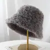 Sombrero de Pescador de Felpa para Mujer, Engrosado de Invierno, Adelgazante de Rostro, Cálido, Versátil, Lindo Sombrero de Cubo Peludo Estilo Coreano