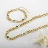 Luz de Joyería Sentimiento de Lujo Esmeralda Chapado PVD Oro de 18K Juego de Joyería Collar Pulsera Circonita Verde Collar para Clavícula Femenina