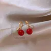 Brincos Vintage de Zircônia Cor de Feijão Vermelho, Estilo de Luxo Leve de Alta Qualidade, Brincos com Design Único para Mulheres, Atacado