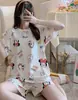 Pijama de Mujer de Manga Corta con Shorts Conjunto Transfronterizo Comercio Exterior Pijama de una Pieza Ropa de Casa de Verano para Mujer Tienda de Fábrica