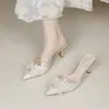 Zapatillas de media punta estilo francés plateadas finas con pedrería brillante, zapatillas elegantes de tacón de punta, sandalias de tacón alto, talla grande 41-43