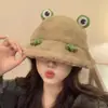 Nuevo Sombrero de Pescador Rana de Moda Otoño e Invierno Cálido Dibujos Animados Felpa Estudiante Sombrero Cubo Dulce Japonés Al Por Mayor para Exteriores