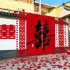 Decoração de pátio de casamento, tecido para pendurar na parede de fundo, decorações de pátio rural, faixas com o caractere chinês "felicidade dupla", conjunto decorativo, coleção completa de suprimentos de casamento