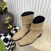 Versión de Piel de Oveja Botas Cuadradas Retro Coreanas con Plataforma Botines Cortos para Mujer 2026 Nuevas Botas Vaqueras Occidentales de Tacón Grueso Botas Martin