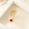 Colar de Prata S925 Nalan Exquisito e Simples Estilo Ins Design de Nicho Ágata Vermelha Redonda Renda Y02673