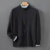Cárdigan 100% Lana para Hombre Cuello Semi Alto Cremallera Negocio Otoño/Invierno Nuevo Bloque de Color Suéter de Punto Casual Capa Base Ropa Exterior