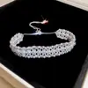 Pulseira de Rede Azul Dourada com Flor de Vidro Pérola Zircônia Brilhante Pulseira Elegante de Luxo Leve Joia de Mão Versátil da Moda