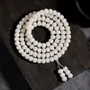 Pulseira de Raiz de Bodhi de Jade Branco com 108 Contas, Multi-Voltas, Unissex, Contas Cilíndricas Tradicionais, Contas de Oração Budistas, Pulseira Colecionável, Suprimento para Transmissão ao Vivo