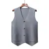 Colete Cardigan de Tricô Masculino de Botão Único para Outono e Inverno, Colete Interno de Lã Liso, Suéter Masculino Sem Mangas para Negócios