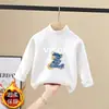 Camiseta base térmica de fleece escovado dupla face para meninos, nova para outono e inverno, para crianças médias e maiores, quente, casual, roupa íntima, top com gola alta