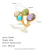 Joyería de acero inoxidable, popular en Europa y América, nuevo diseño de nicho, chapado en oro de 18 quilates con diamantes de colores, anillo abierto asimétrico para mujer