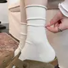 Calcetines blancos para mujer, calcetines de media pantorrilla para primavera y otoño, combinados con zapatos Birkenstock, calcetines de algodón sin costuras postparto para primavera, calcetines de burbujas con borde enrollado para verano
