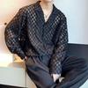 Verão Leve Maduro Abstinência Design de Nicho Vazado Camisa de Manga Longa Masculina Estilo Coreano Rasgado Bonito e Fada Camisa de Cabeleireiro