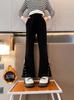 Calça Infantil Outono 2025 Nova Roupa de Outono e Inverno Forrada com Lã Moda Flare Calça de Pierna Larga Primavera e Outono Calça Preta