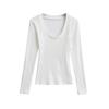 2024 inverno novas meninas quentes forrado de lã quente grande gola redonda manga comprida camiseta feminina estilo europeu e americano cor sólida parte inferior fina top