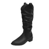 Botas Western de Moda Calzado Urbano Versátil Tacón Grueso Sueltas Plisadas Otoño Retro Nuevas Casual de Caña Alta Botas de Moda