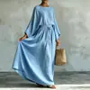 Vestido de Estilo Zen para Mujer, Estilo Europeo y Americano Transfronterizo, Vestido Largo Casual Simple con Cinturón a la Cintura y Sensación de Alta Gama, Ropa para Mujer que Ceñe la Cintura y con Dobladillo Acampanado