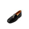 Mocasines de cuero estilo británico con hebilla dorada pequeña, tacón bajo, punta cuadrada, de una sola capa, para mujer, 2023