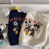 Sudadera de otoño e invierno para niños y bebés, con forro polar, gruesa, diseño de Mickey Mouse de dibujos animados, unisex, lana de alpaca, cuello redondo, sin capucha, top grueso de polar