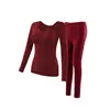 Conjunto térmico de lana y seda con almohadillas en el pecho, cuello en V, ribete de encaje, forro polar, ropa interior térmica engrosada, top y pantalón de otoño para mujer