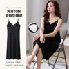 Sexy camisón de tirantes para mujer con sujetador incorporado, verano, satén de imitación seda, fino, largo, con sujetador incorporado, vestido largo de seda helada
