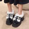 Zapatos Pequeños de Cuero Mary Jane para Mujer Otoño e Invierno 2023 Nuevo Estilo Británico Suela Gruesa Zapatos Cálidos de Pelo Celebridad de Internet Zapatos con Forro de Algodón Plus