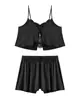 Estilo europeo y americano camisola sexy de satén y encaje de verano francés conjunto de pijama para mujer con camisola y shorts con abertura conjunto de dos piezas