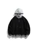 Rumeng 2025 Nueva Sudadera con Capucha y Chaqueta Falsa de Dos Piezas en Color Contrastante para Hombres y Mujeres Casual Holgada de Marca Moderna Sudadera Pesada