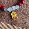 Pulsera Original de Mineral Cinabrio de una Sola Hilo 6mm para Mujer Púrpura Arena Dorada Colgante Carácter Fu Pulsera de Bajo Contenido Estilo Delgado Pulsera Retro