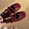 Primer Encuentro Temporada 2026 Nuevos Zapatos Mary Jane Retro con Tira Cruzada para Mujer, Bailarinas de Suela Suave, Zapatos Rojos de Noche