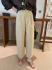 ¡100% algodón! Pantalones de algodón lavado tipo zanahoria con hebilla ajustable lateral, 26 otoño cintura alta holgados adelgazantes color liso casuales