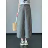 Calça de Algodão Bolha Estilo Japonês com Estampa Xadrez, Cintura Alta, Emagrecimento, Perna Larga para Mulheres, Verão, Solta, Casual, Reta, Nove Pontos P0620G